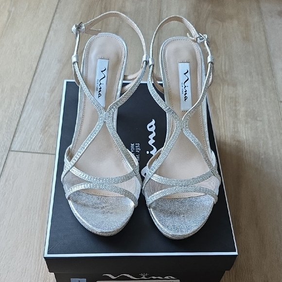 Nina Silver Glitter Heels - Picture 1 of 6